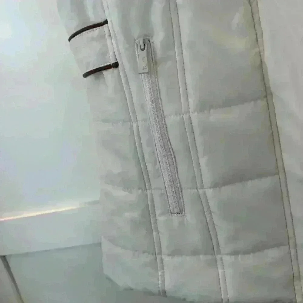 Sporto Women’s Puffer Vest Cream Faux Fur Trim Hooded Drawstring Size Medium NWT - Picture 10 of 13